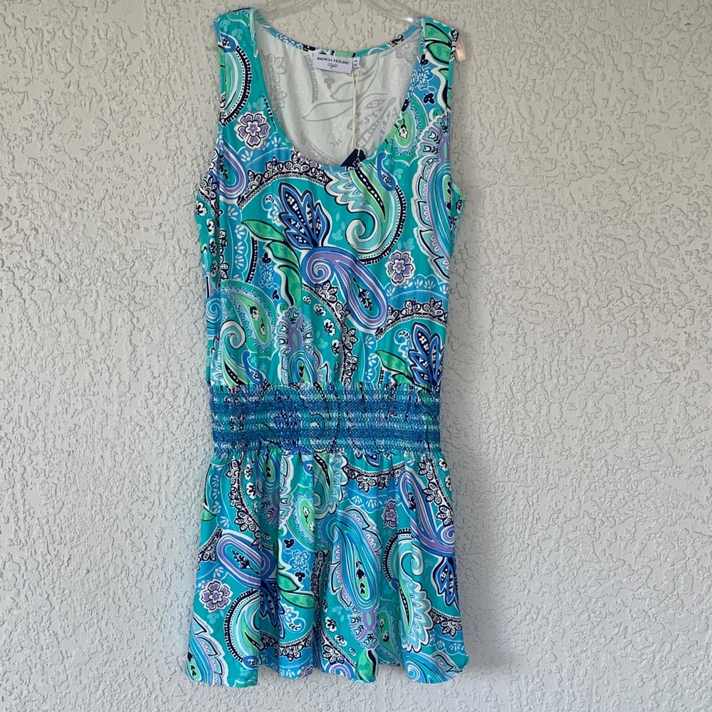 Beach House Turquoise Paisley Mini Dress/Beach cover up size XL